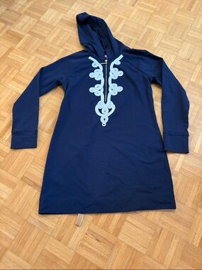 Lily Pulitzer Navy Hoodie  dress with Contrasting Embroidered Placket